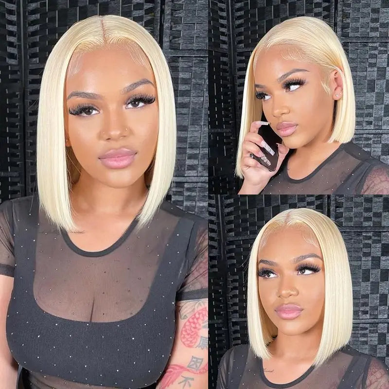 613 Honey Blonde Bob Lace Front Human Hair Wigs 13x4 Remy Brazilian Straight Short Bob 10 14 Inch Luxegan