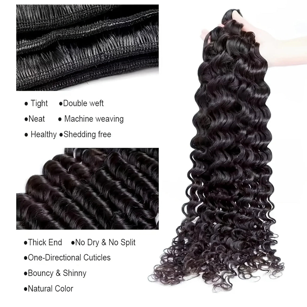 Curly Human Hair Bundles Human Hair Quality Deep Wave Raw Weaving Bundles Water Wave Double Drawn Oringinal Hair Extensions The Hair Plug