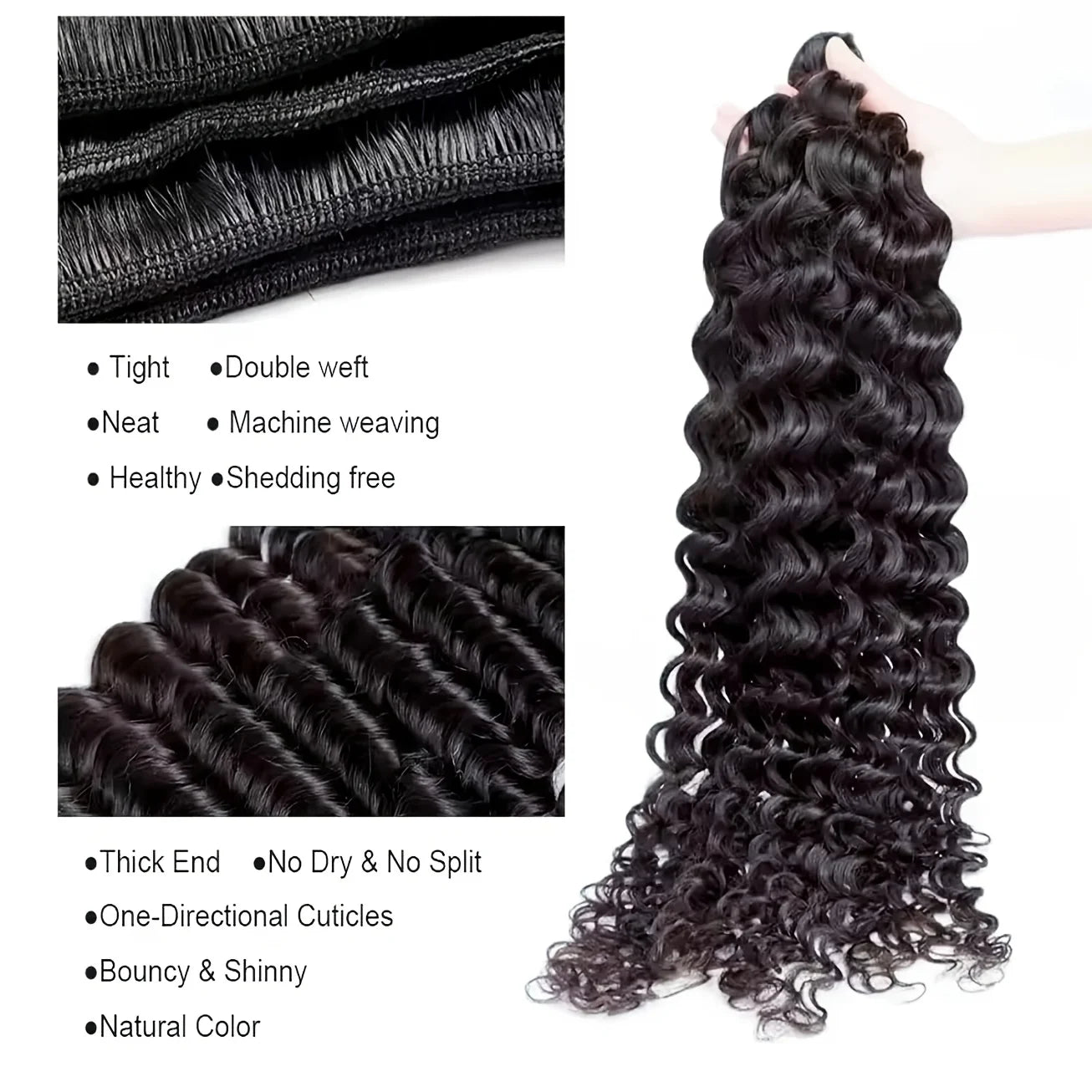 Curly Human Hair Bundles Human Hair Quality Deep Wave Raw Weaving Bundles Water Wave Double Drawn Oringinal Hair Extensions The Hair Plug