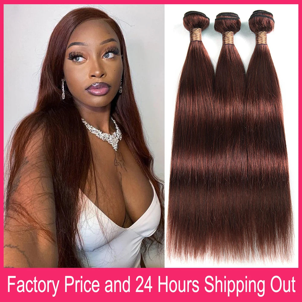 Auburn Color Human Hair Bundles 3 Pcs Brazilian Body Wave Human Hair Weave Extensions 100 Gram #33 Reddish Brown Hair Bundles The Hair Plug