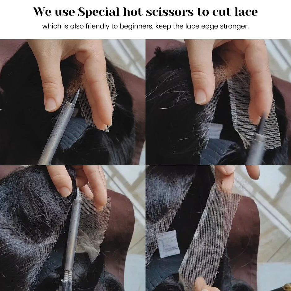 ISEE Hair 9X6  Burmese Curly Glueless Wigs Natural Black Pre Bleached Human Hair  Wig M-Cap Wear Can Go Wig Pre Cut Lace The Hair Plug