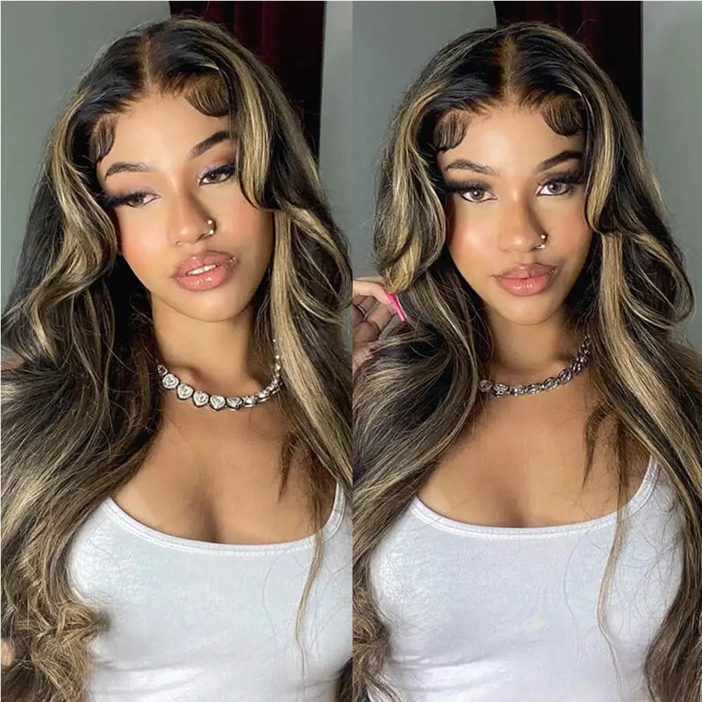 Arabella Hair Body Wave 13x6 Lace Frontal Human Hair Wigs Highlight Brown Color Glueless Wigs 6x5 Lace Closure 100% Human Hair Dropshipman