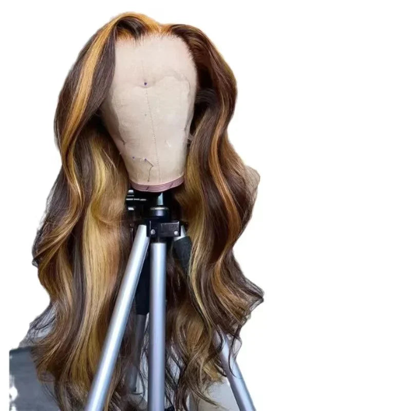 65CM Highlight Blonde & Honey Piano Color Lace Front Human Hair Wig | Brazilian Body Wave Lace Wig for Women