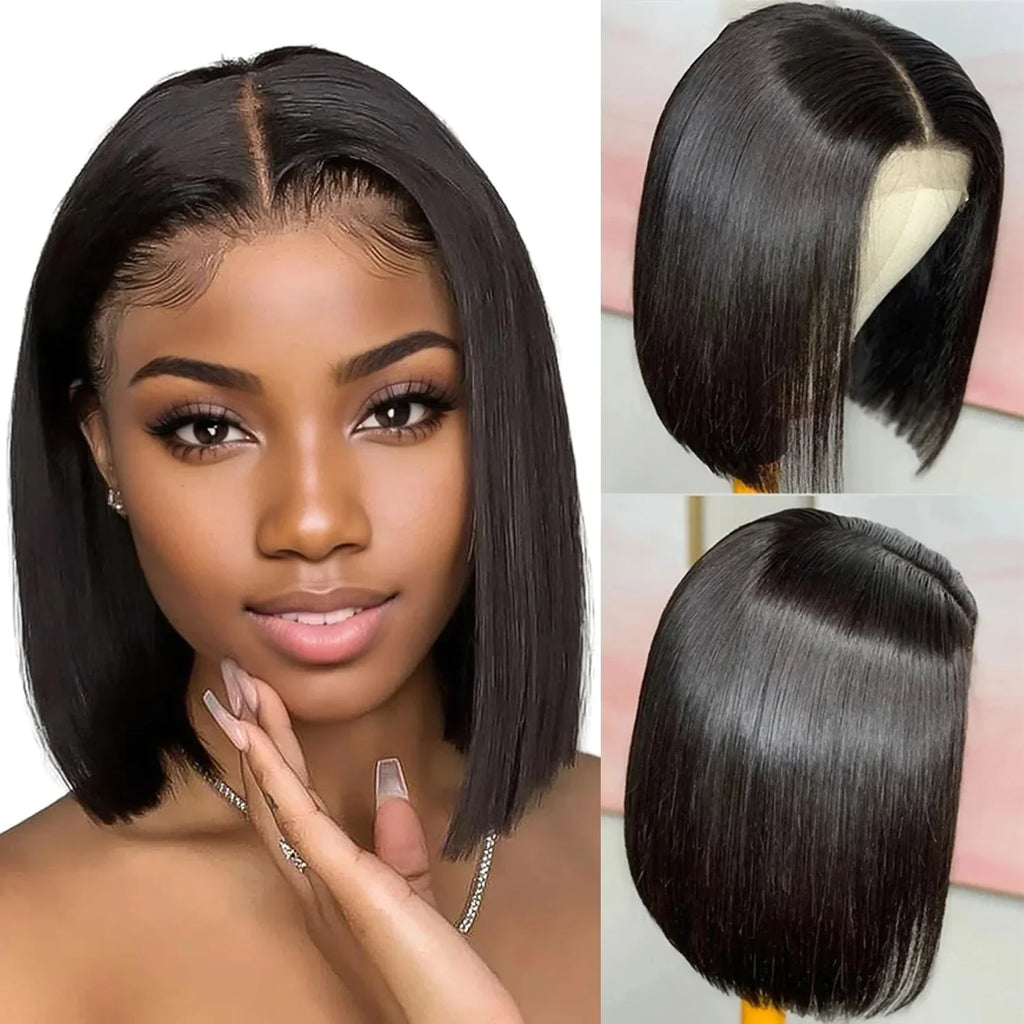 Natural Black Straight Short Bob Wig | 13x6x1 T-Part Lace Front Human Hair (180% Density, Wear & Go)