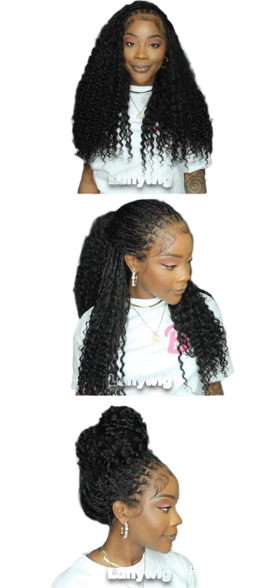 26"+ Boho Knotless Braids Ponytail Wig | HD Full Lace | Human Hair | 300% Density | Baby Hair Luxegan