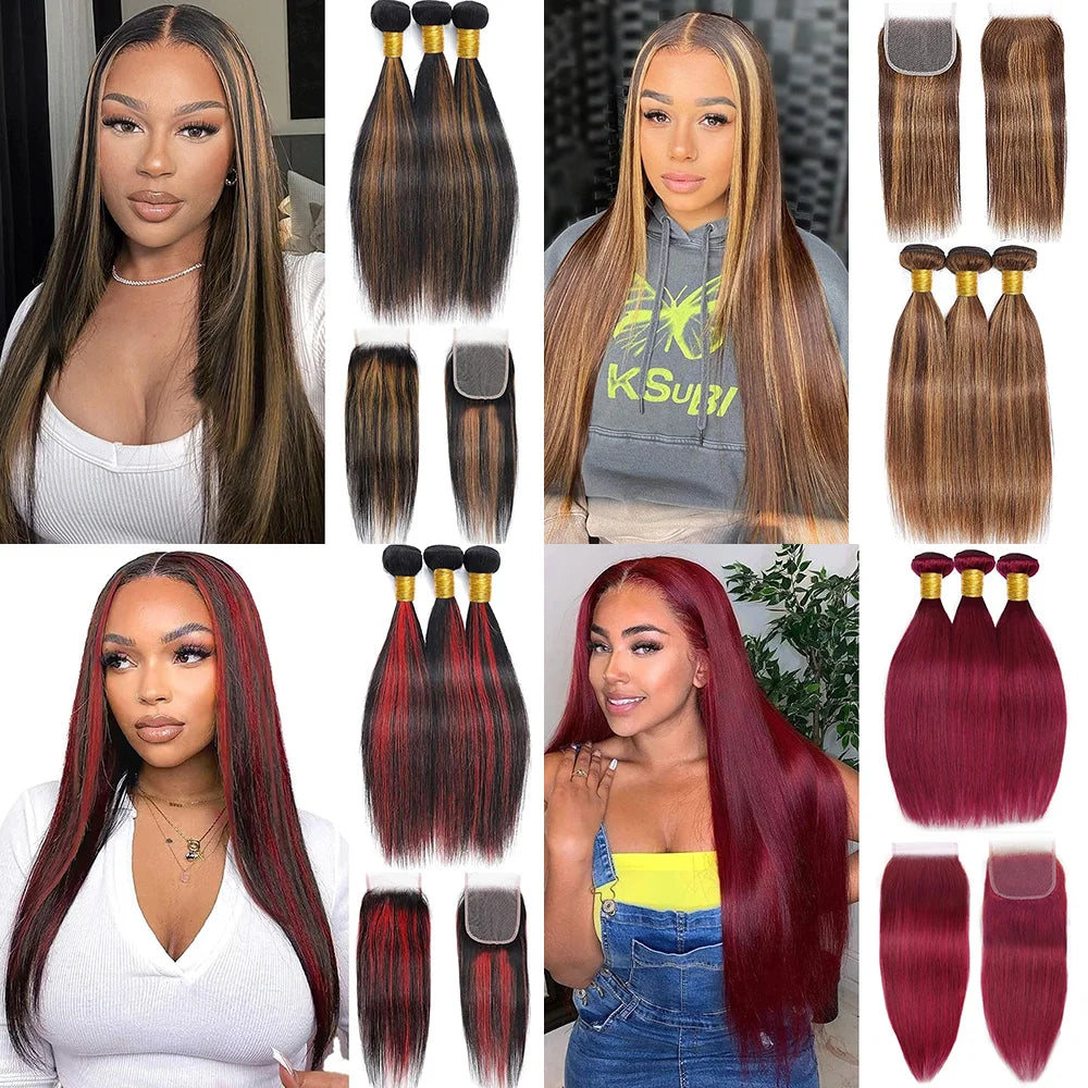 Human Hair Bundles with Closure 12A Straight Bundles Human Hair With Closure 100% Unprocessed Burmese Virgin Raw Hair Bundles The Hair Plug