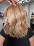 Honey Blonde Wavy Lace Front Wig with Shadow Roots | HD Lace Human Hair Wig | Multi-Parting Luxegan