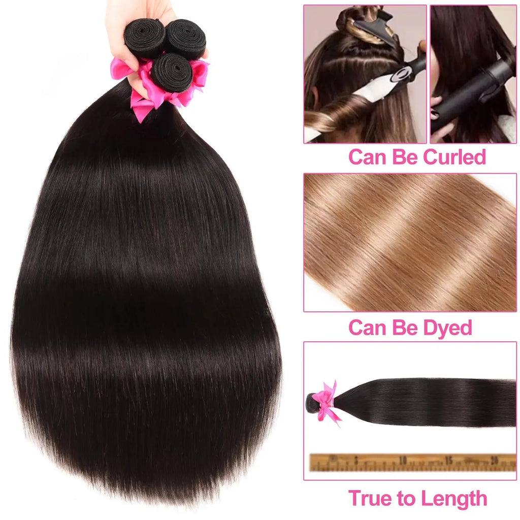 Straight Human Hair Bundle Raw Hair 30 34 Inch Bundles Double Drawn Brazilian Virgin Human Hair Extension 1/3/4 Bundles The Hair Plug
