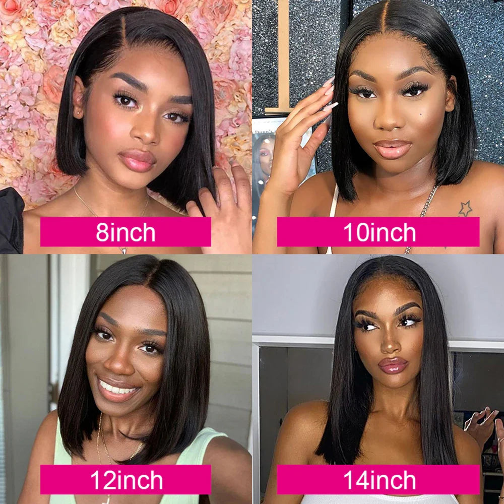 Glueless 13x4 Straight Lace Front Bob Wig Pre-Plucked 4x4 Closure Brazilian Remy Human Hair Bone Straight Short Bob Luxegan