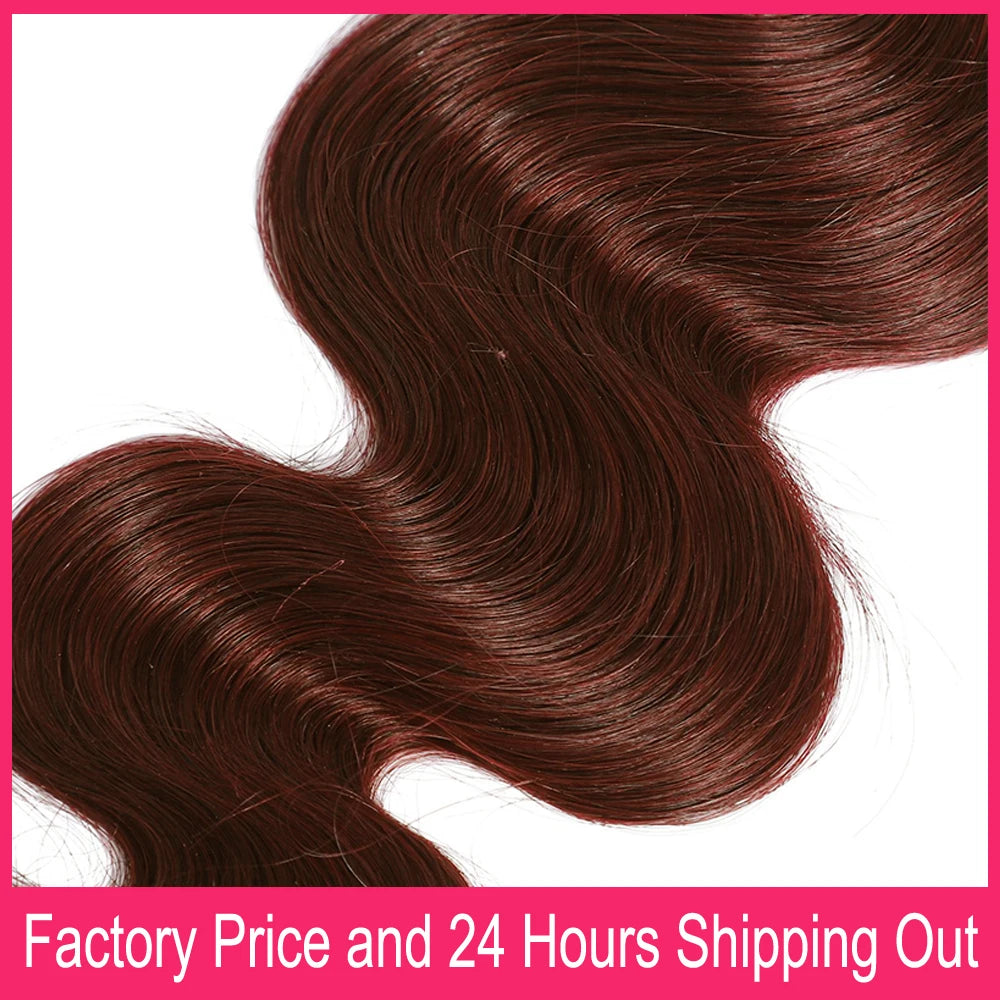 Auburn Color Human Hair Bundles 3 Pcs Brazilian Body Wave Human Hair Weave Extensions 100 Gram #33 Reddish Brown Hair Bundles The Hair Plug