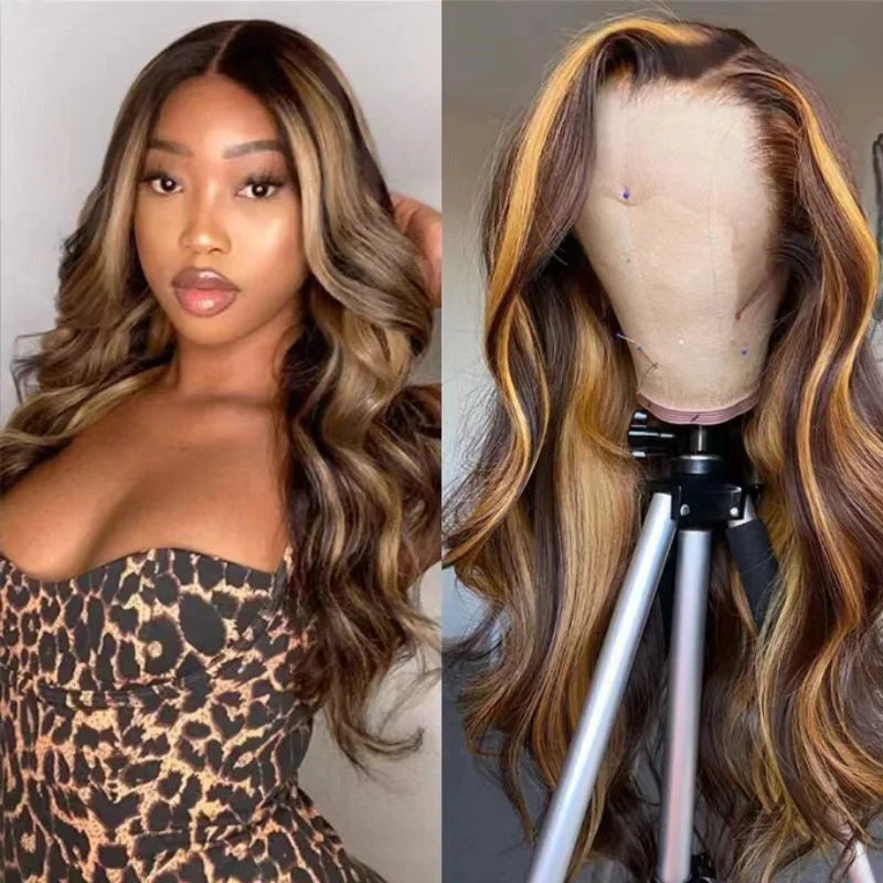 65CM Highlight Blonde & Honey Piano Color Lace Front Human Hair Wig | Brazilian Body Wave Lace Wig for Women