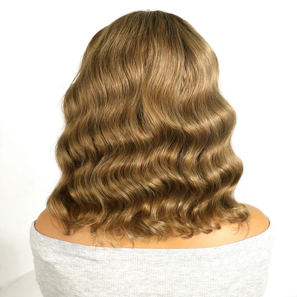 Honey Blonde Wavy Lace Front Wig with Shadow Roots | HD Lace Human Hair Wig | Multi-Parting Luxegan