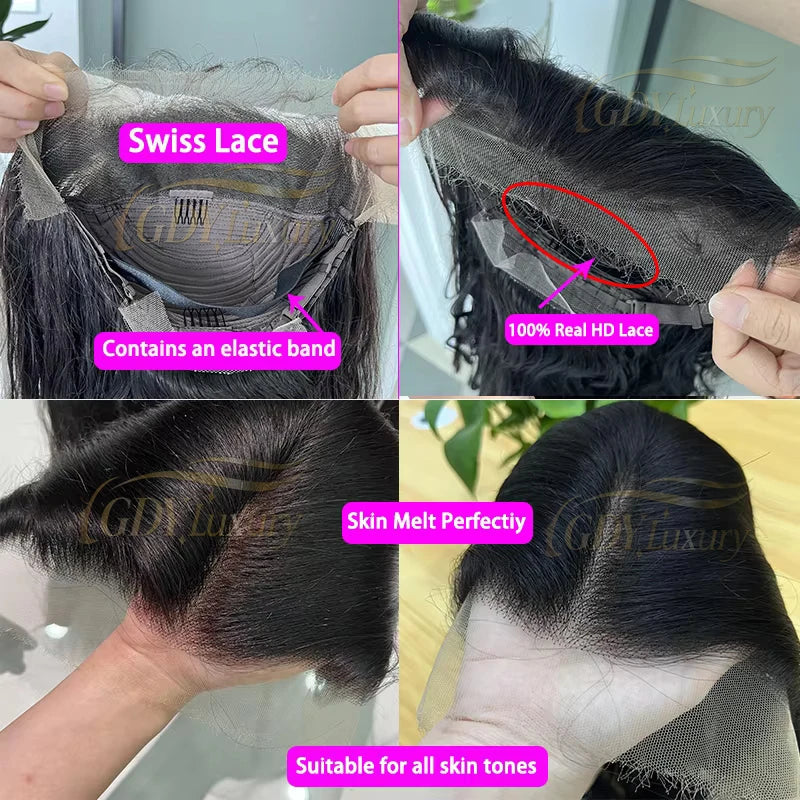 250% Density HD Lace Frontal Wig | Super Double Drawn Straight Virgin Human Hair | Natural Black Luxegan