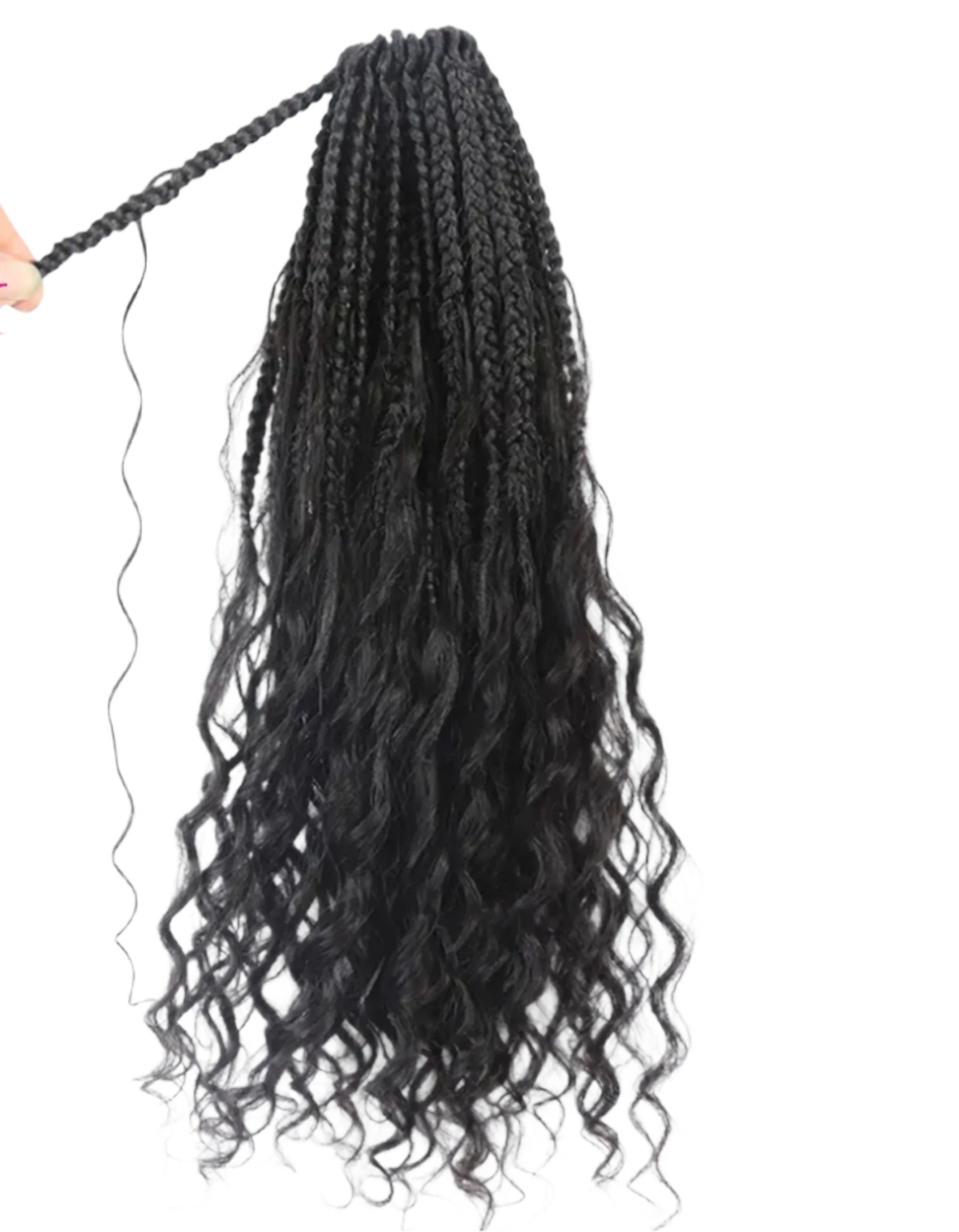 30" Crochet Boho Box Braids | Human Hair Curly Ends | Pre-Looped | Brazilian Remy Hair Extensions Luxegan