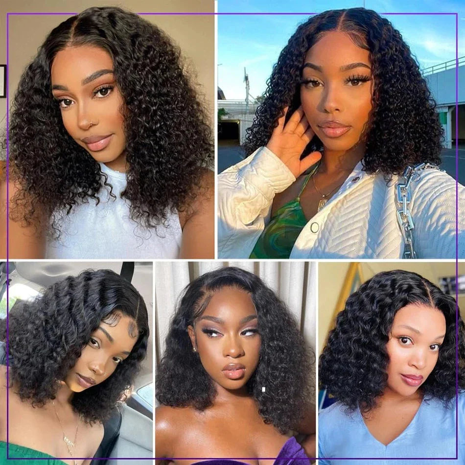 200% Density Short Curly Bob Wigs 13x4 Lace Front 4x4 Closure Deep Wave Brazilian Remy Human Hair 14 Inch Luxegan
