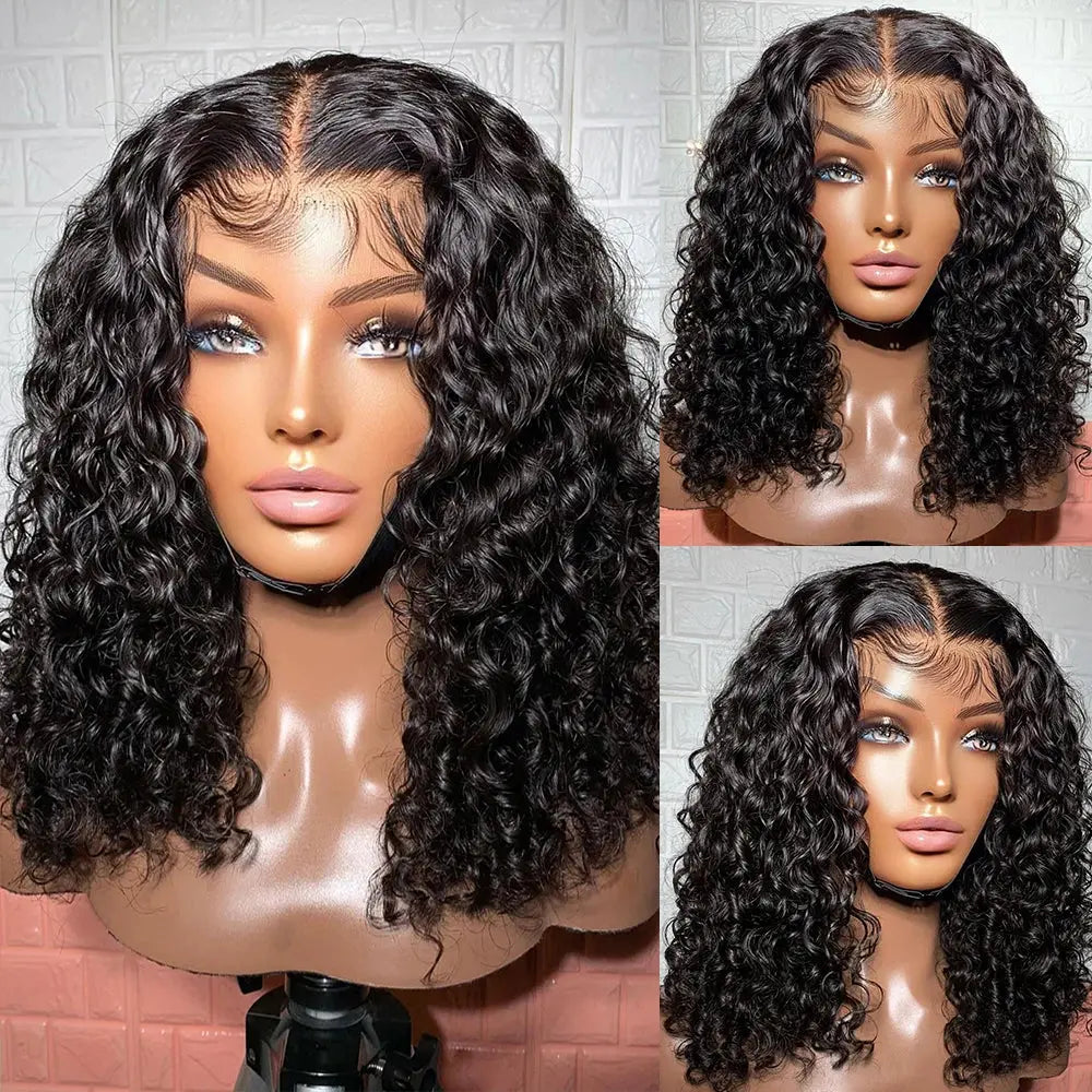 Short Curly Bob Lace Front Human Hair Wigs PrePluck With Baby Hair Brazilian Deep Wave Frontal Wig For Women Water Wave Lace Wig ISHINE Official Store