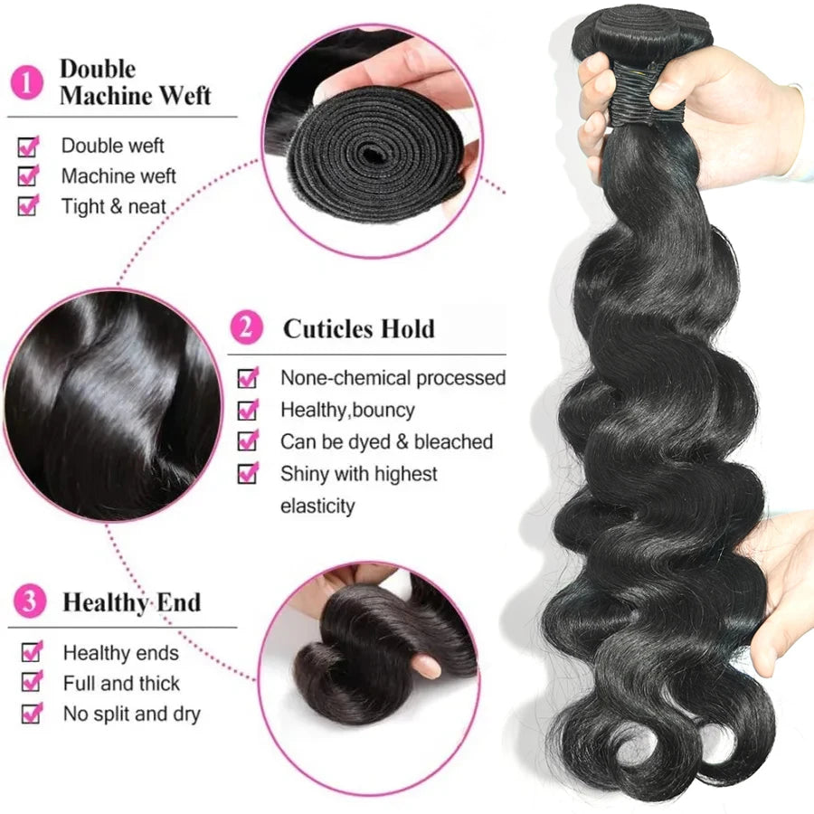 FDX 32 34 36 40 Human Hair Bundles Body Wave Bundles Deal Soft Human Hair Bundles Brazilian Body Wave Bundles Sew-in Hair Weaves The Hair Plug