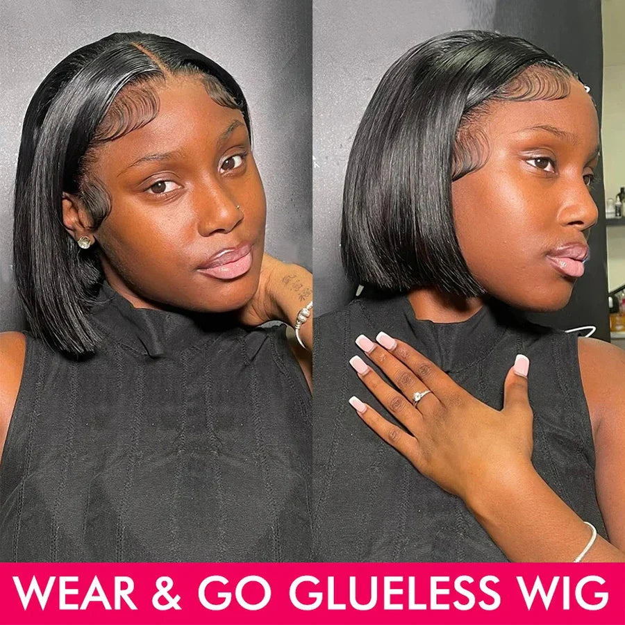 Glueless 13x4 Straight Lace Front Bob Wig Pre-Plucked 4x4 Closure Brazilian Remy Human Hair Bone Straight Short Bob Luxegan
