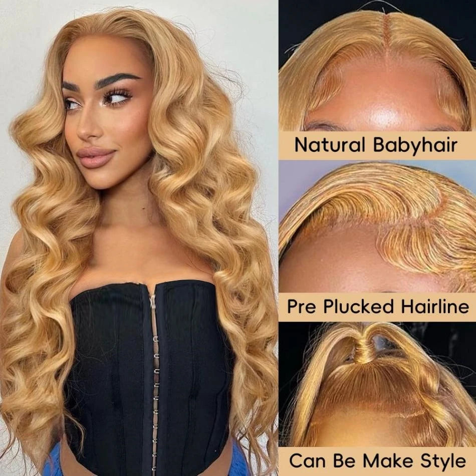 Honey Blonde Human Hair Wig Body Wave 13X4 Lace Front Colored #27 Wigs 13X6 Lace Frontal For Women Preplucked Brazilian Wig The Hair Plug