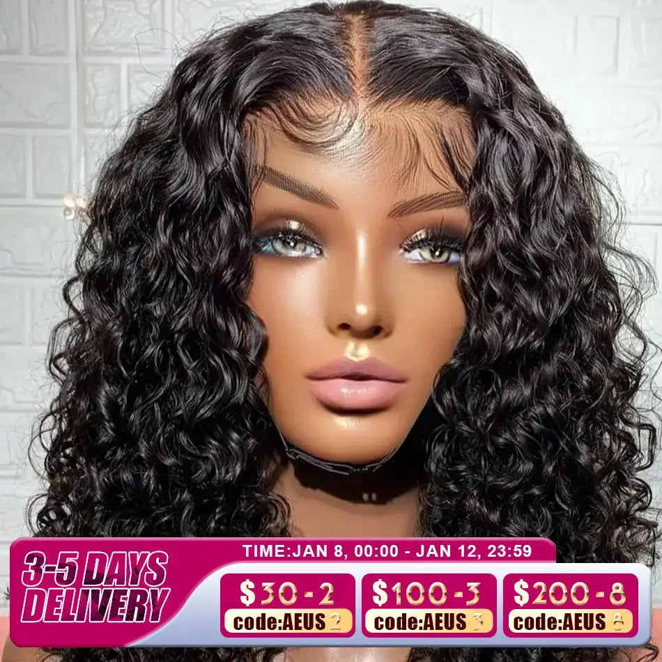 Short Curly Bob Lace Front Human Hair Wigs PrePluck With Baby Hair Brazilian Deep Wave Frontal Wig For Women Water Wave Lace Wig ISHINE Official Store