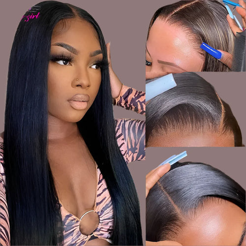 13x6 Lace Frontal Human Hair Wig | Straight Brazilian Remy Hair | Natural Black | 150%/180% Density | Pre-Plucked Luxegan