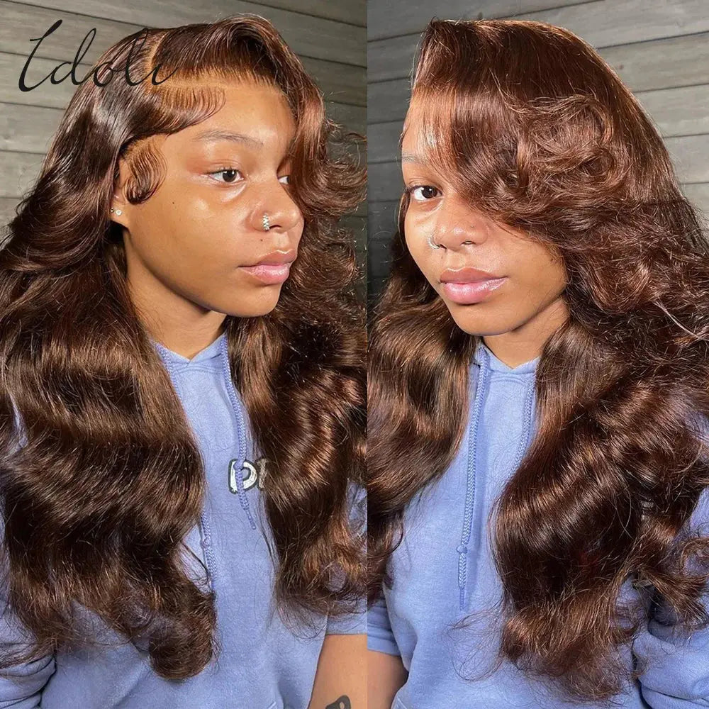 13x6 Chocolate Brown Body Wave Lace Front Wig Transparent Lace Frontal Wig Human Hair Preplucked Colored Human Hair Wigs 180% idoli hair Official Store