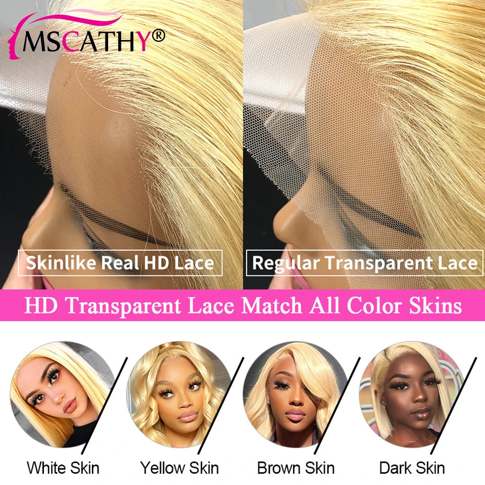 13x6 Blonde Ombre Human Hair Wigs For Women Short Straight Bob Lace Front Wig With Roots 13x4 HD Transparent Lace Remy Hair Wig The Hair Plug