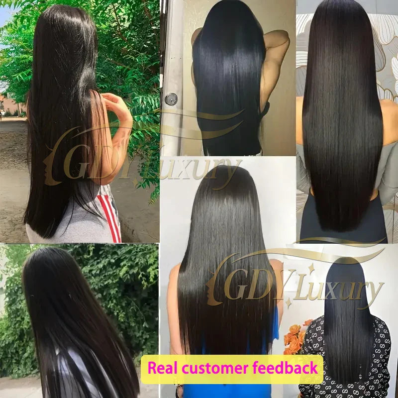 250% Density HD Lace Frontal Wig | Super Double Drawn Straight Virgin Human Hair | Natural Black Luxegan