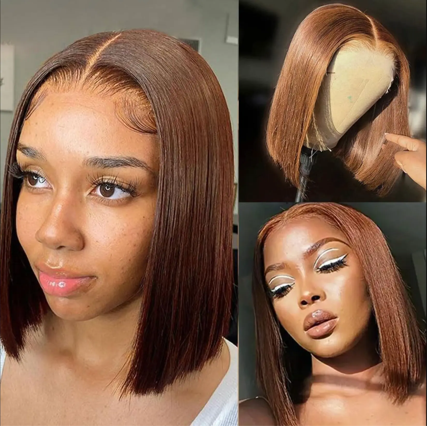 #4 Chocolate Brown Bob Wig | Glueless | Ready To Wear | Brazilian Hair | Human Hair | Straight | Invisible | Closure Wigs For Women Luxegan