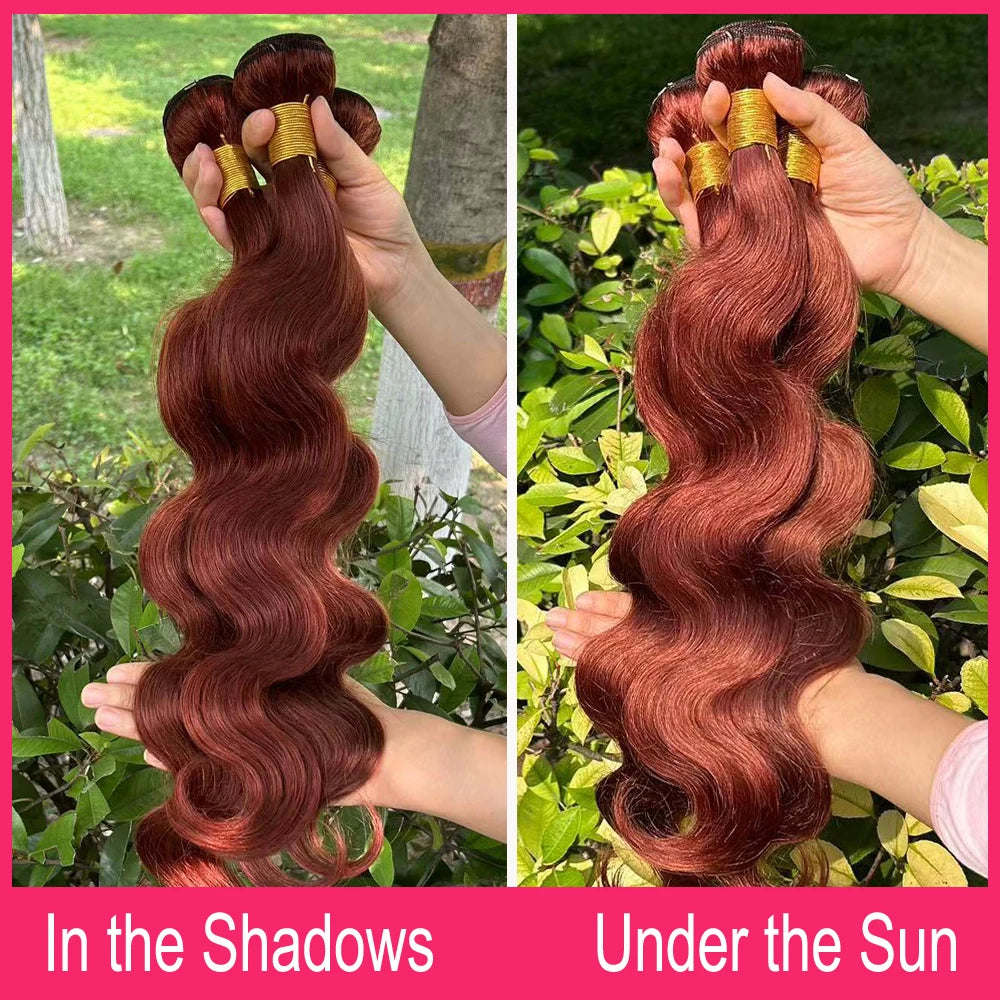 Auburn Color Human Hair Bundles 3 Pcs Brazilian Body Wave Human Hair Weave Extensions 100 Gram #33 Reddish Brown Hair Bundles The Hair Plug