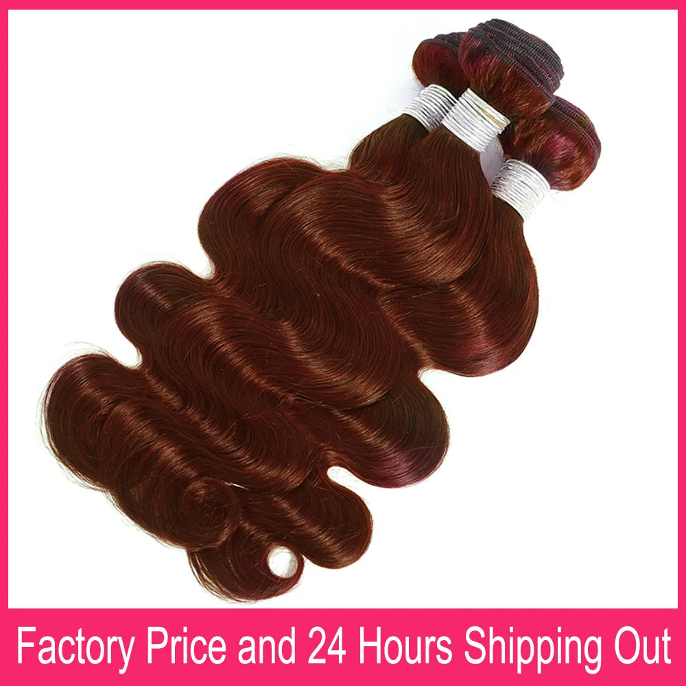 Auburn Color Human Hair Bundles 3 Pcs Brazilian Body Wave Human Hair Weave Extensions 100 Gram #33 Reddish Brown Hair Bundles The Hair Plug