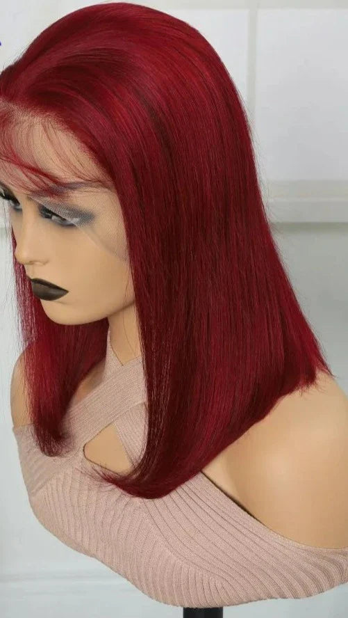 Bob Wigs Lace Front Human Hair Wigs 13x4 Burgundy Straight