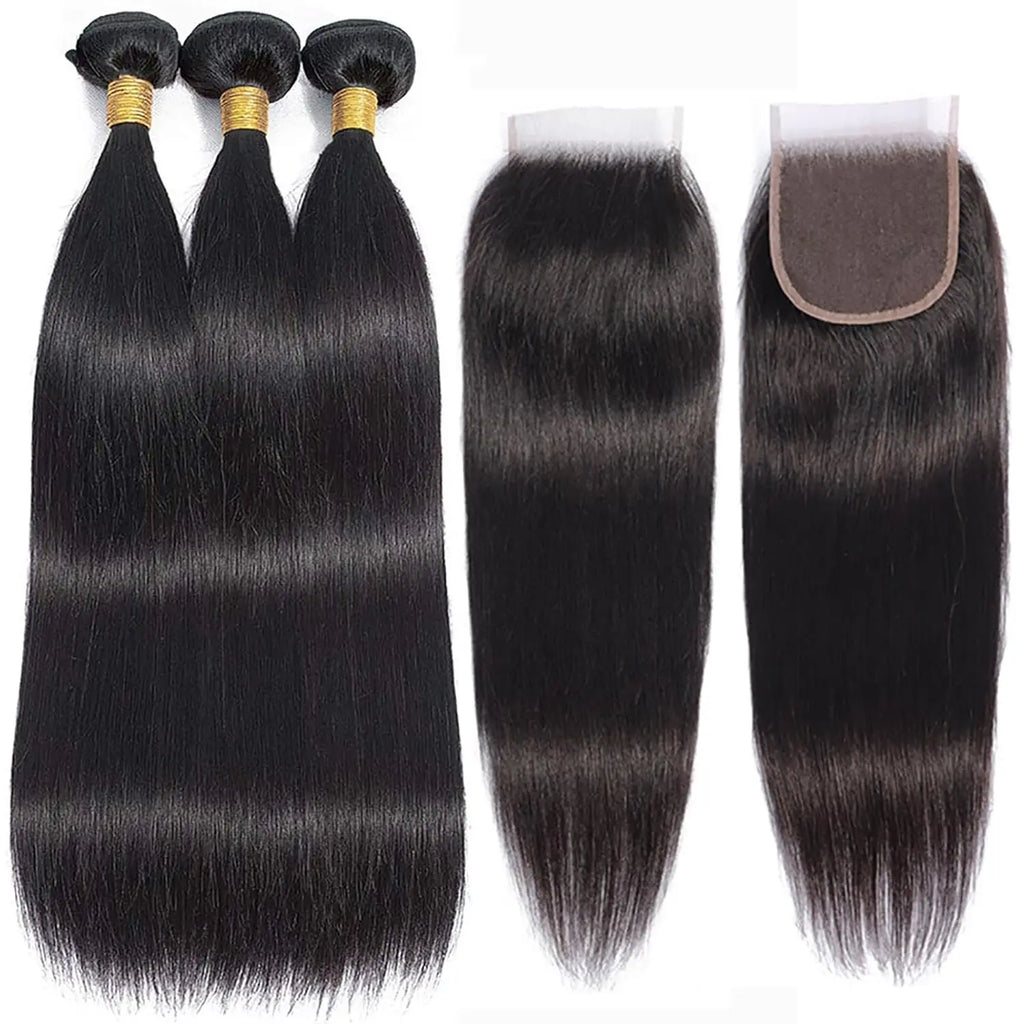 Human Hair Bundles with Closure 12A Straight Bundles Human Hair With Closure 100% Unprocessed Burmese Virgin Raw Hair Bundles The Hair Plug