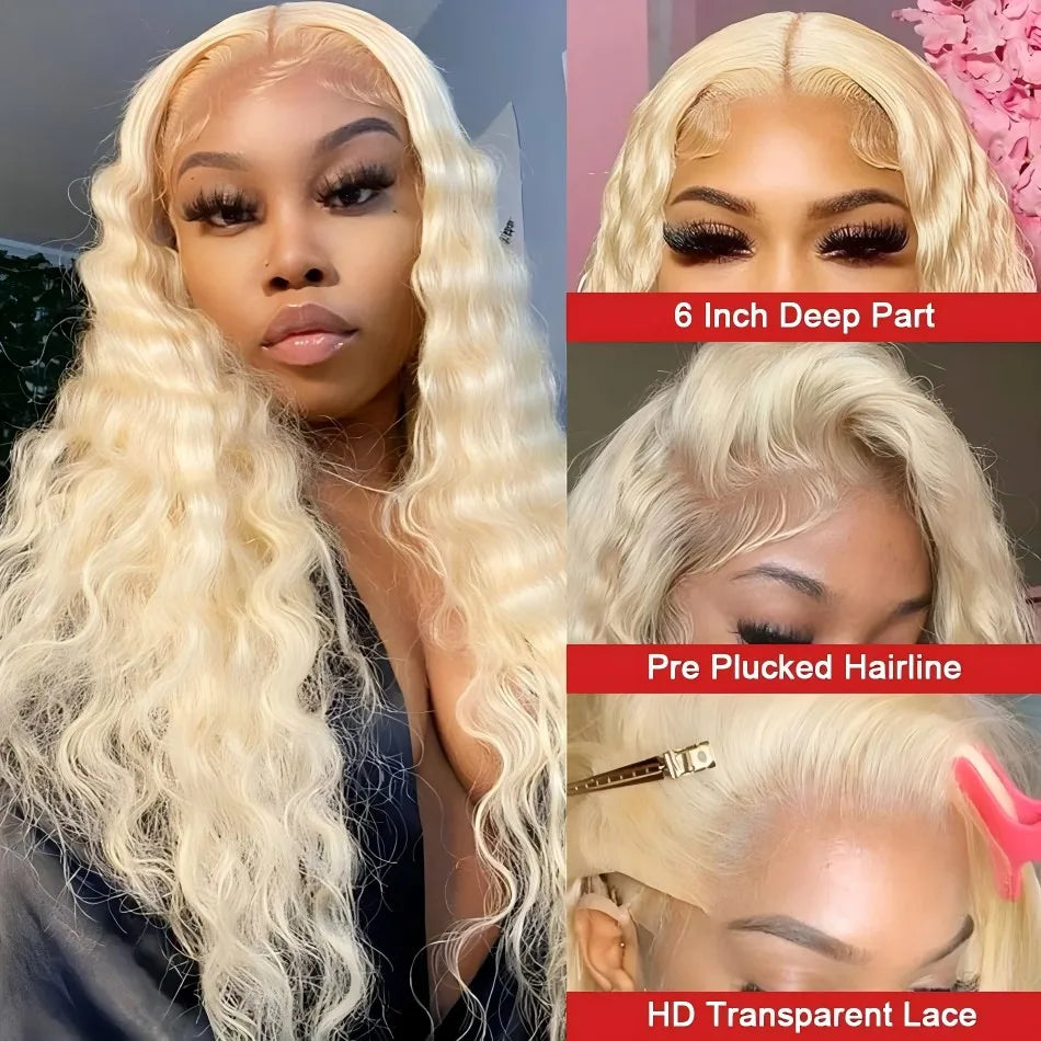 Blonde Wig Human Hair Deep Wave 13x6 Hd Lace Frontal Wig 250 Density Brazilian Front Wigs Pre Plucked 613 Curly Human Hair Wigs The Hair Plug