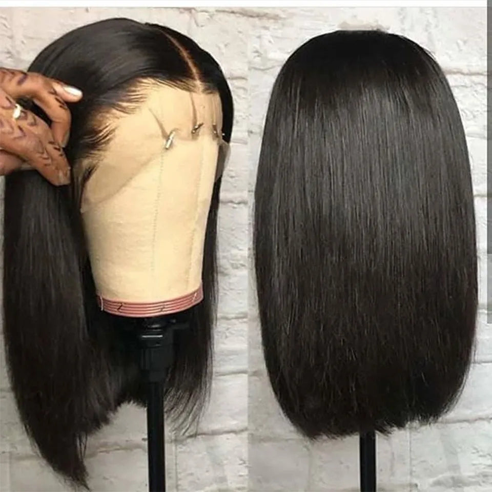 Glueless 13x4 Straight Lace Front Bob Wig Pre-Plucked 4x4 Closure Brazilian Remy Human Hair Bone Straight Short Bob Luxegan