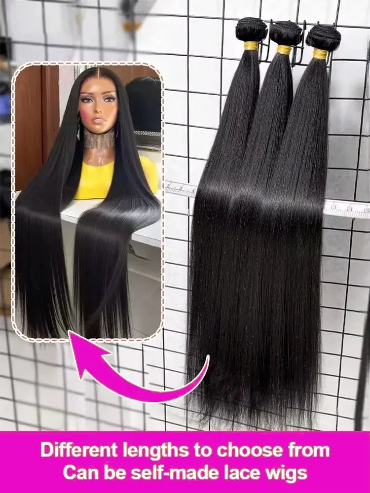 Straight Human Hair Bundle Raw Hair 30 34 Inch Bundles Double Drawn Brazilian Virgin Human Hair Extension 1/3/4 Bundles The Hair Plug