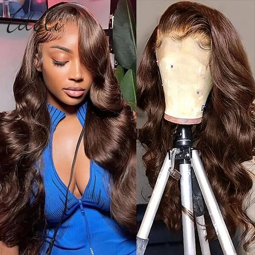 13x6 Chocolate Brown Body Wave Lace Front Wig Transparent Lace Frontal Wig Human Hair Preplucked Colored Human Hair Wigs 180% idoli hair Official Store