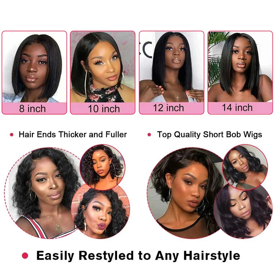 Glueless 13x4 Straight Lace Front Bob Wig Pre-Plucked 4x4 Closure Brazilian Remy Human Hair Bone Straight Short Bob Luxegan
