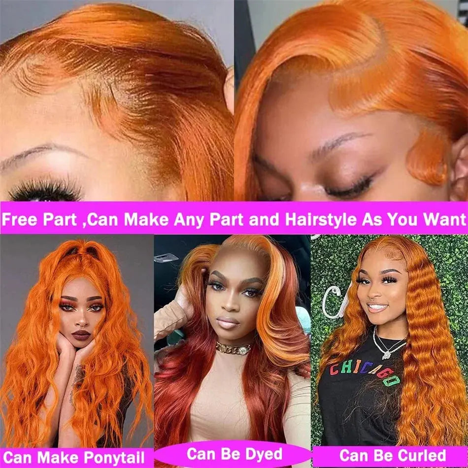 HD 13X6 Orange Ginger Lace Front Wig 100% Human Hair 13x4 Body Wave Lace Frontal Wig Pre Plucked Colored Human Hair Wig On Sale ULilly Hair Store