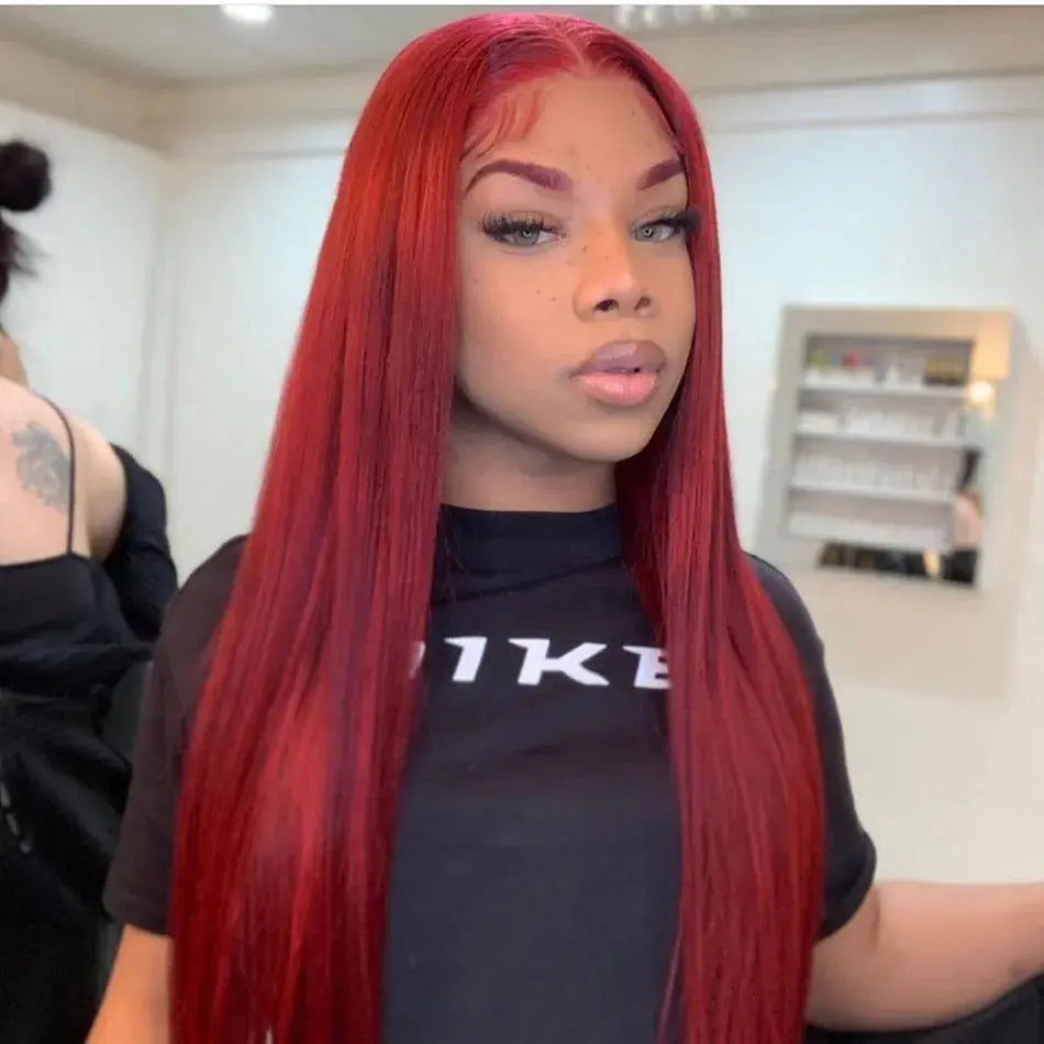 13x6 HD Lace Front Wig Human Hair Wigs 99J Red Burgundy Colored HD Transparent Pre Plucked Lace Frontal Human Hair Wigs Straight DACHIC Official Store