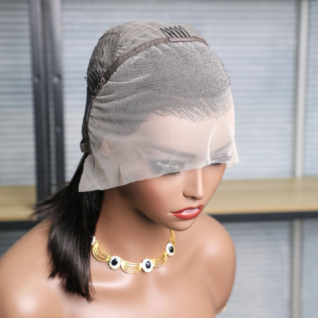 10-16 inch Short Straight Bob Wig | Brazilian Remy Human Hair | 13x4 Lace Frontal | Natural Looking | Ready to Wear Luxegan