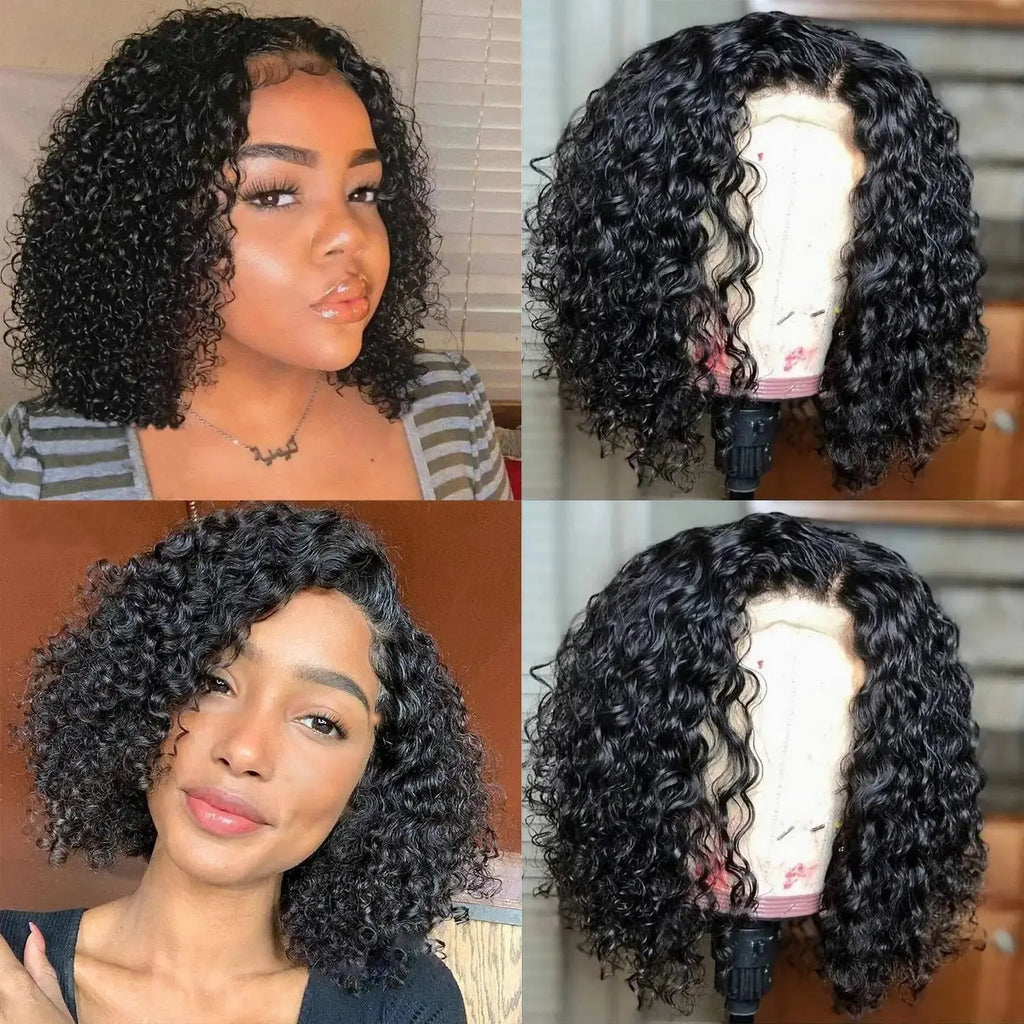 Short Curly Bob Lace Front Human Hair Wigs PrePluck With Baby Hair Brazilian Deep Wave Frontal Wig For Women Water Wave Lace Wig ISHINE Official Store