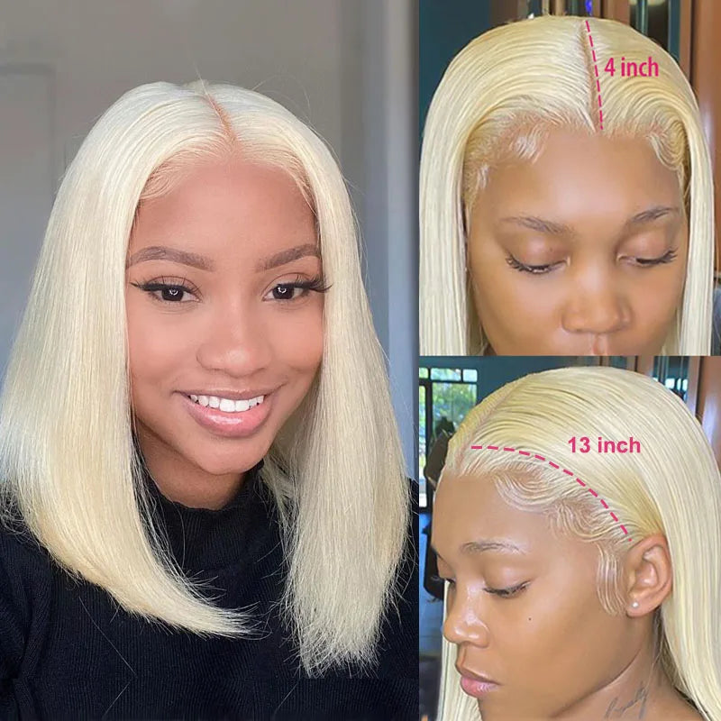 613 Honey Blonde Bob Lace Front Human Hair Wigs 13x4 Remy Brazilian Straight Short Bob 10 14 Inch Luxegan