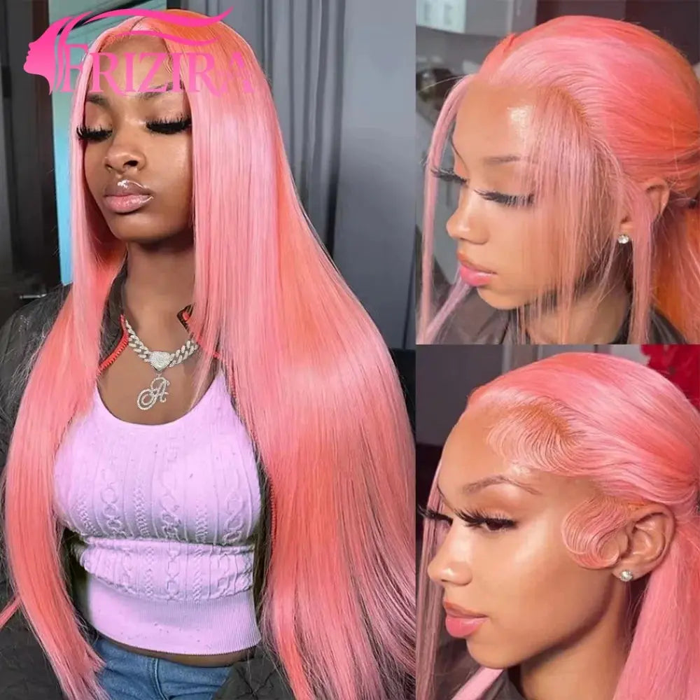 13x6 Hd Lace Frontal Wig Pink Human Hair Pre plucked Brazilan Bone Straight Human Hair13x4 Lace Front Pink Colored Wig For Women Dropshipman