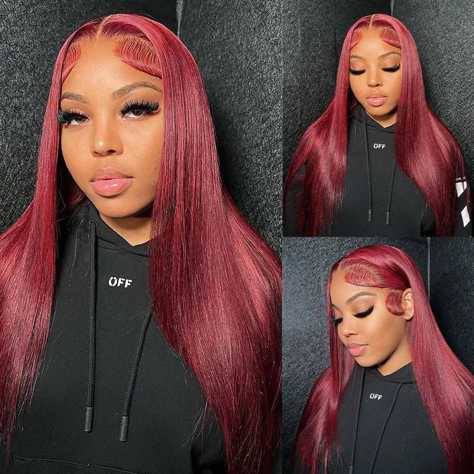 13x6 HD Lace Front Wig Human Hair Wigs 99J Red Burgundy Colored HD Transparent Pre Plucked Lace Frontal Human Hair Wigs Straight DACHIC Official Store