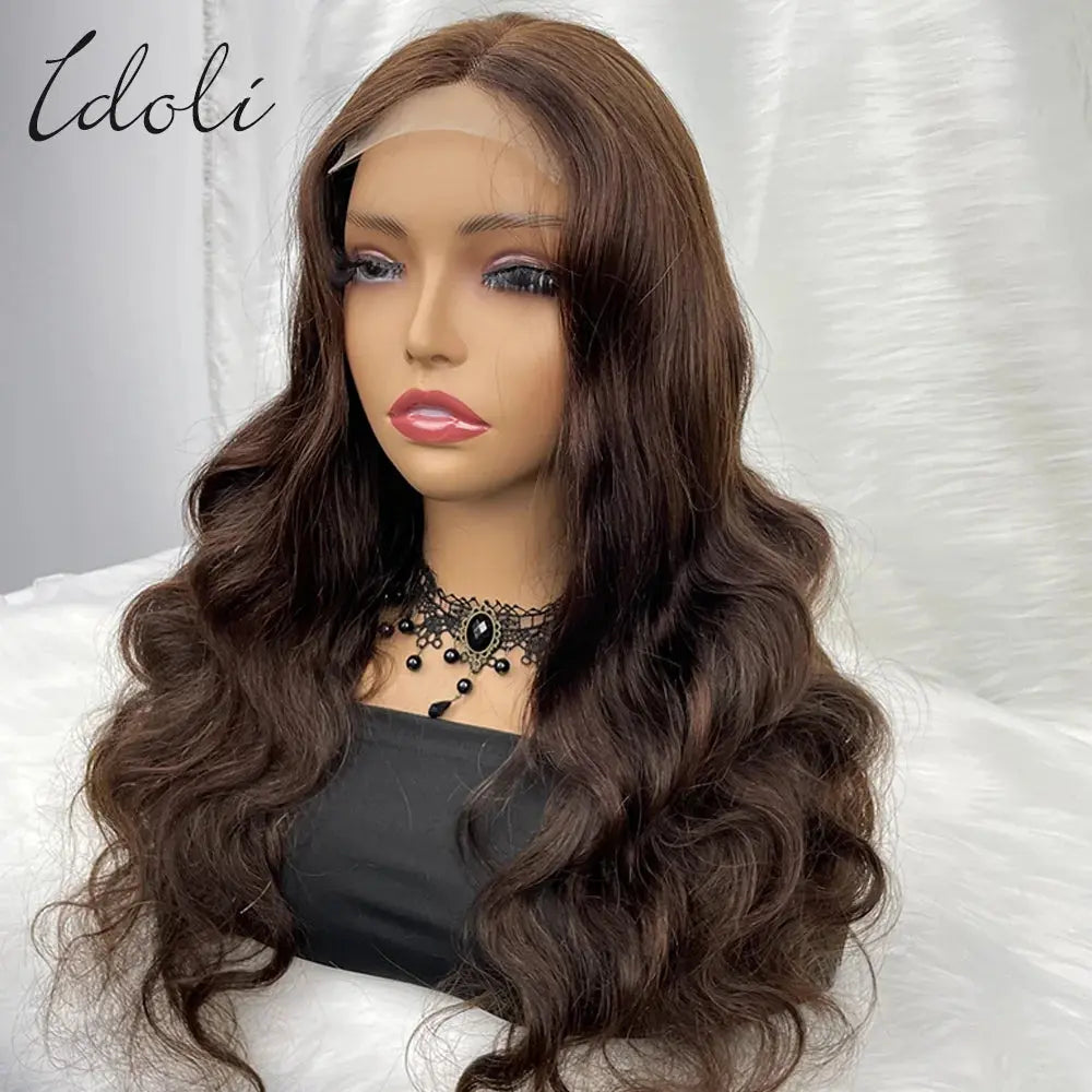 13x6 Chocolate Brown Body Wave Lace Front Wig Transparent Lace Frontal Wig Human Hair Preplucked Colored Human Hair Wigs 180% idoli hair Official Store
