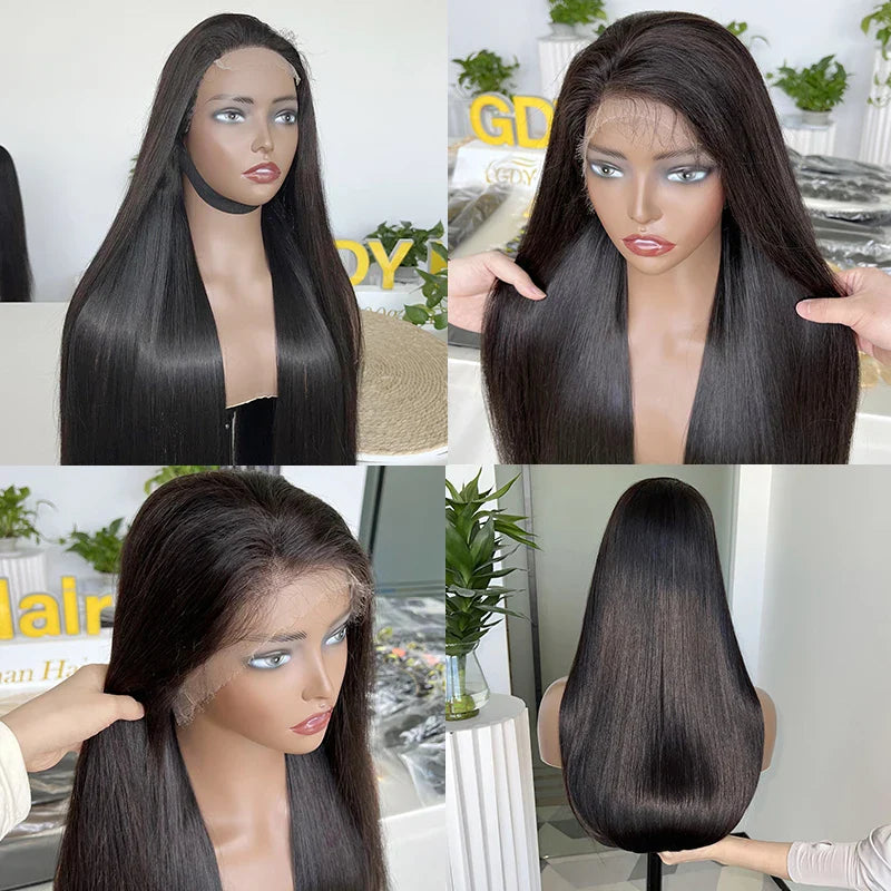 250% Density HD Lace Frontal Wig | Super Double Drawn Straight Virgin Human Hair | Natural Black Luxegan