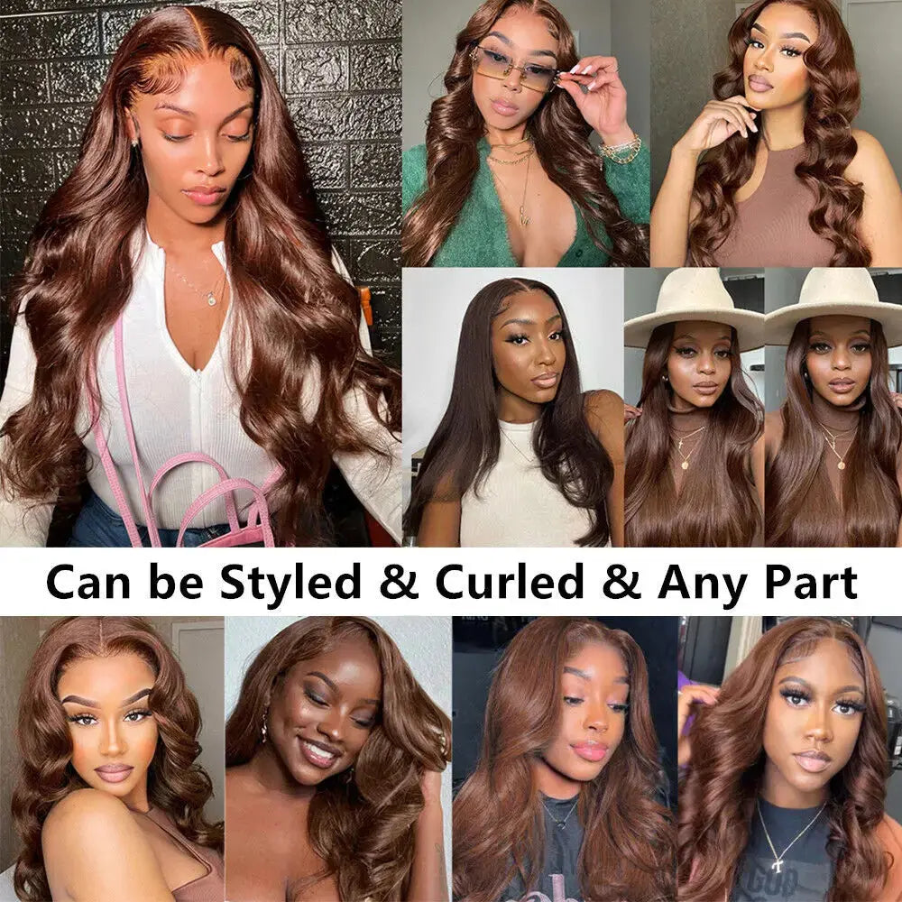 Chocolate Brown Body Wave Lace Front Wig Human Hair Pre-Plucked Brazilian Virgin Hair Bleached Knots HD Lace Frontal Wig Luxegan