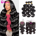 32 Inch Raw 100% Human Hair Bundles with Frontal Body Wave Human Hair Natural Black Raw Hair Bundles and Frontal For Extensions The Hair Plug
