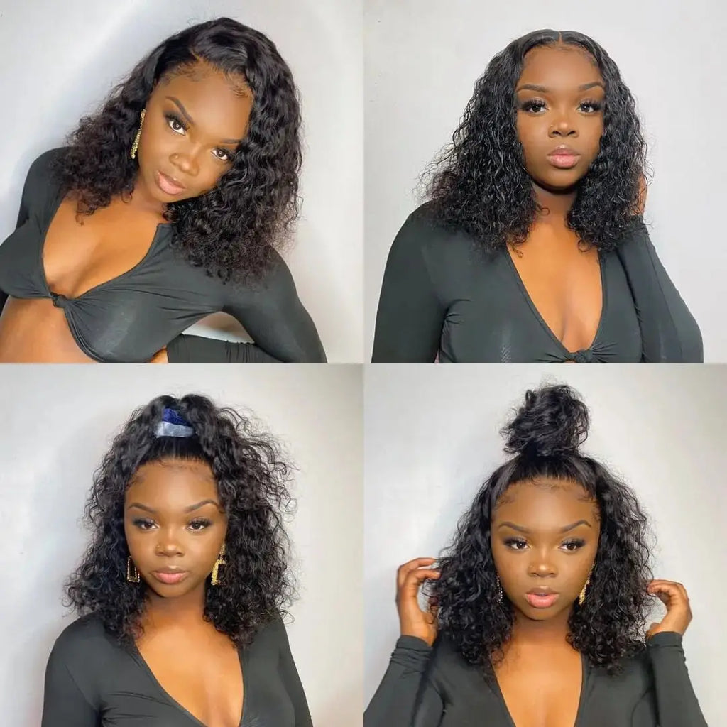 Short Curly Bob Lace Front Human Hair Wigs PrePluck With Baby Hair Brazilian Deep Wave Frontal Wig For Women Water Wave Lace Wig ISHINE Official Store